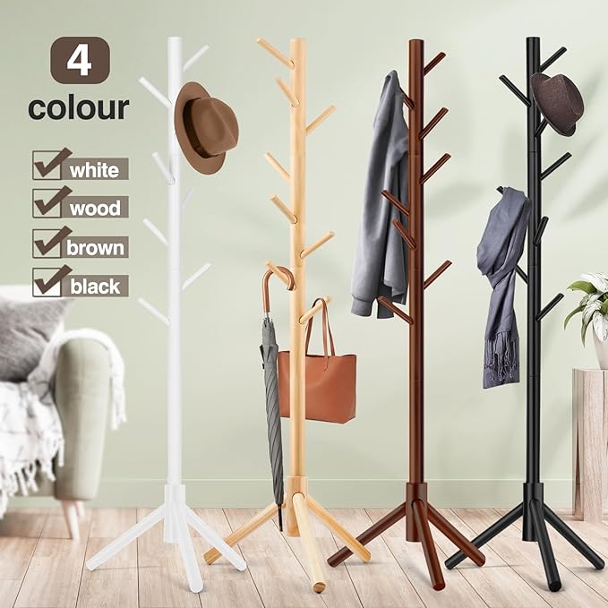WANGMUXIA 2 PCS Coat Rack, Freestanding Coat Rack with 8 Hooks and 3 Adjustable Size Tree Coat Racks for Bedroom, Hallway, Entrance, Office, for Hats, Coats, Scarves, Handbags