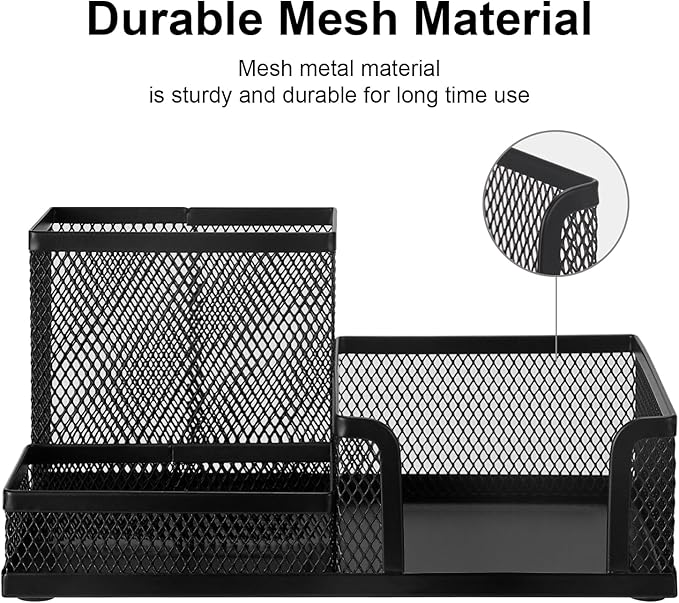 Comix Mesh Pen Pencil Holder Desk Organizer, 3 Compartment Wire Desktop Pen Pencil Cup Caddy Office Supplies Accessories for Home Office School, Black(6 Pack)