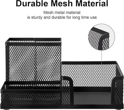 Comix Mesh Pen Pencil Holder Desk Organizer, 3 Compartment Wire Desktop Pen Pencil Cup Caddy Office Supplies Accessories for Home Office School, Black(6 Pack)