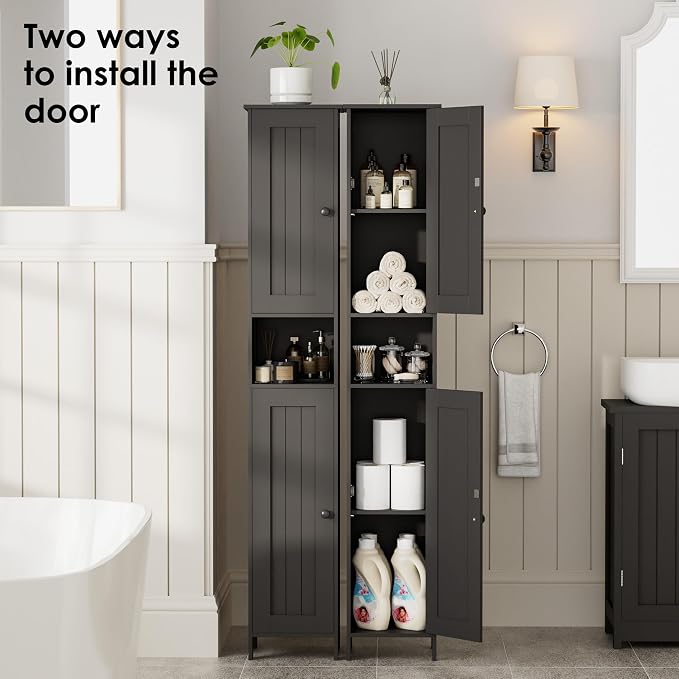 Homleke Tall Bathroom Storage Cabinet with 2 Doors, 67"H Narrow Storage Cabinet with Adjustable Shelves& Anti-Tip Design, Reversible Door Installation, Easy Assembly, 11.8 x 11.8 x 66.9 Inches, Black