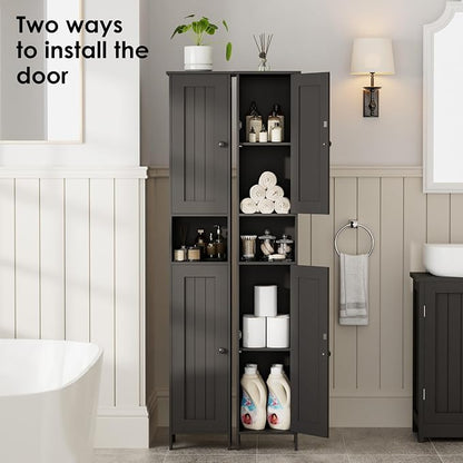 Homleke Tall Bathroom Storage Cabinet with 2 Doors, 67"H Narrow Storage Cabinet with Adjustable Shelves& Anti-Tip Design, Reversible Door Installation, Easy Assembly, 11.8 x 11.8 x 66.9 Inches, Black
