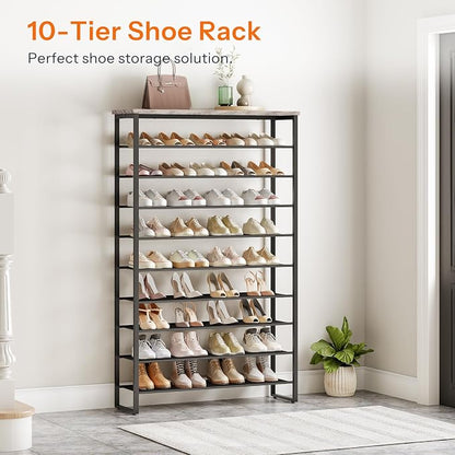 HOOBRO 10-Tier Shoe Rack for Entryway, 39.4" L Shoe Storage Organizer, Large Capacity Shoe Shelf for Closet, Front Door Entrance, Hallway, Holds 45-50 Pairs of Shoes, Greige and Black BG171XJ01