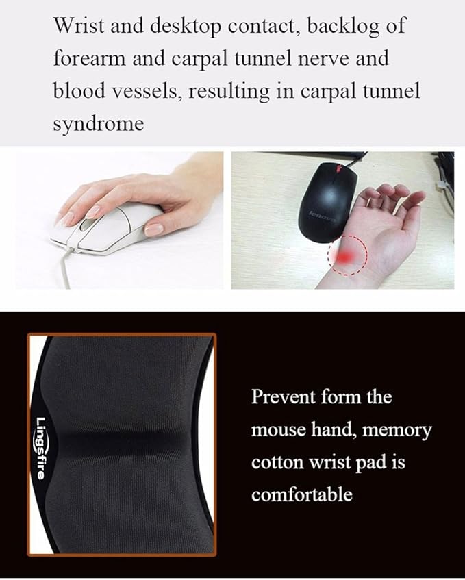 Memory Foam Mouse, Keyboard Wrist Rest Pad Anti-Skid Mousepad Support Mat for Office Computer Laptop Mac- Durable Comfortable Lightweight Easy Typing Pain Relief (Gray)