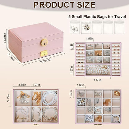 Yoobao Jewelry Box for Women, 3 Layer with Double Lock, Removable Tray, Jewelry Holder Organizers for Earrings Necklaces Rings Bracelets Watches, Ideal Present for Birthday Graduation Anniversary