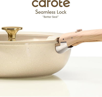 CAROTE 25PCS Ceramic Cookware Set, Pots and Pans set Non Stick, RV Kitchen Cooking Set Removable Handles, Oven Safe, Induction Cookware, Non-toxic Kitchen Cooking Set, PFAS and PFOA Free