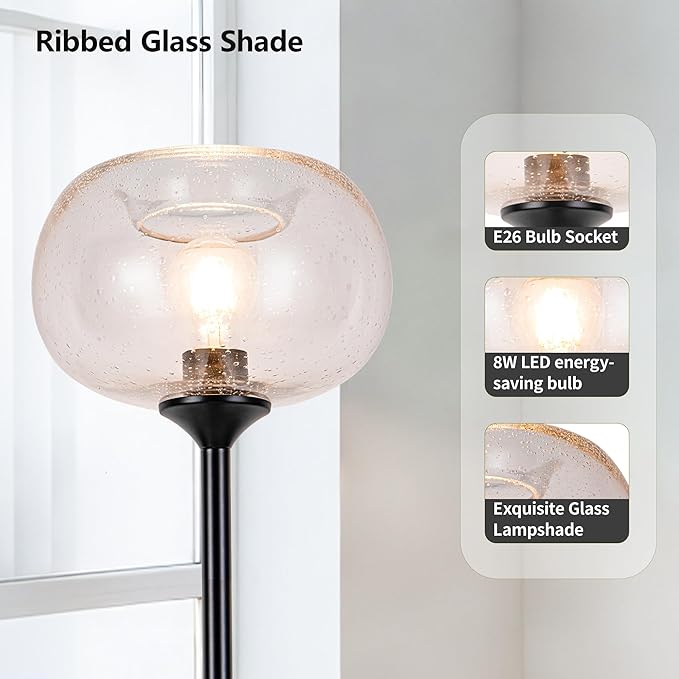 MAYNA Living Room Floor Lamp, Modern Vertical Lamp with Clear Bubble Shade, 67" Tall, Suitable for Bedroom, Study, Office (Includes 2700K Bulb) (Black and Clear)