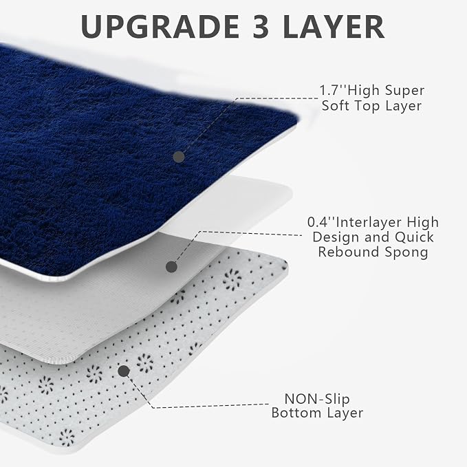 Shag Runner Rug for Bedroom Living Room 3x7 Upgrade Non-Slip Fluffy Soft Bedside Rugs,Blue Shaggy Carpet for Livingroom Dorm Home Decor Aesthetic
