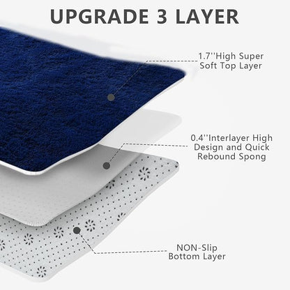 Shag Runner Rug for Bedroom Living Room 3x7 Upgrade Non-Slip Fluffy Soft Bedside Rugs,Blue Shaggy Carpet for Livingroom Dorm Home Decor Aesthetic