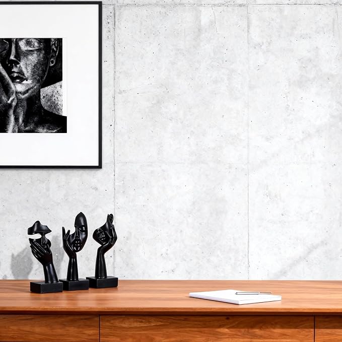 3 Pcs Thinker Large Statue Set - Black Art Abstract Home Accent Figurines for Living Room, Bedroom, Shelves, Office Desktop, Coffee Table Decor, Gift for Women (3 Pcs Black, 9")