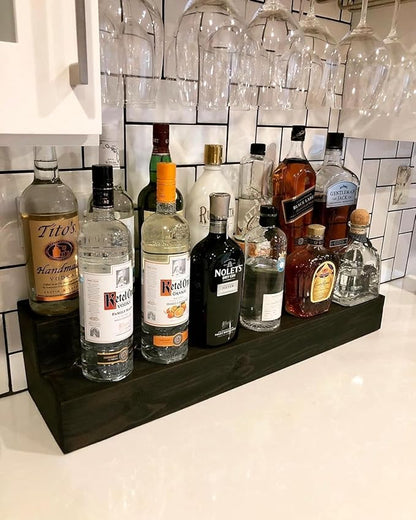 Tiered Bottle Shelf | 2 Tier Liquor Bottle Display | Bar Organization | Display Shelf | Wine Shelf | Bar Display | Kitchen Counter Shelf (24", Black)