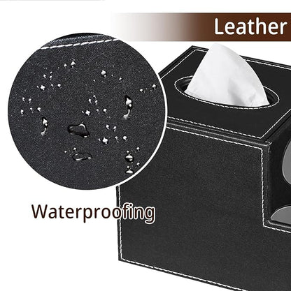 PU Leather Square Tissue Box Cover - Multi-Functional Tissue Box Holder, Tissue Box Cover with Storage,Tissue and Remote Control Holder, Cube Tissue Box Organizer Bedroom Nightstand End Table