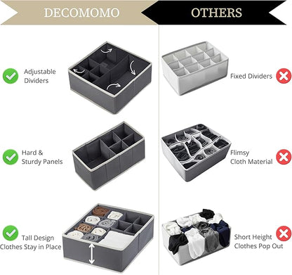 DECOMOMO Adjustable Drawer Organizer Clothes, 12 Pack Fabric Storage Bins, Drawer Dividers, Baby Dresser Organizer for Nursery, Underwear, Bra, Socks (Grey)
