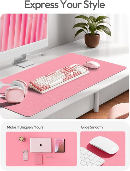 YSAGi Leather Desk Protector, Office Mat, Large Mouse Mat, Non-Slip PU Leather Blotter, Laptop Desk Mat, Waterproof Writing Pad for Office and Home(Pink, 63" x 17.2")