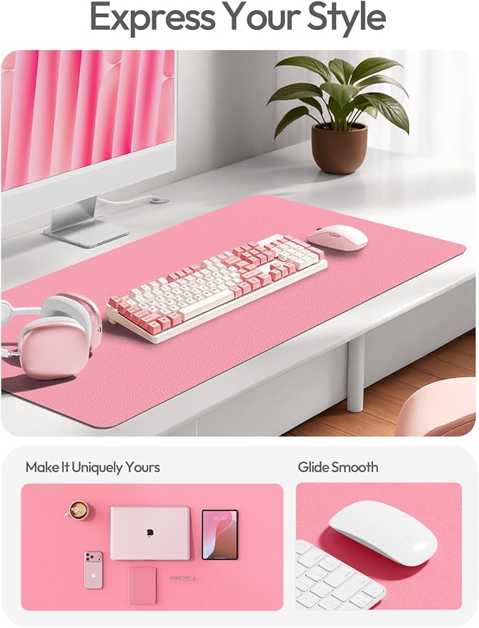 YSAGi Leather Desk Pad Protector, Office Desk Mat, Large Mouse Pad, Non-Slip PU Leather Desk Blotter, Laptop Desk Pad, Waterproof Desk Writing Pad for Office and Home (Pink, 55" x 24")