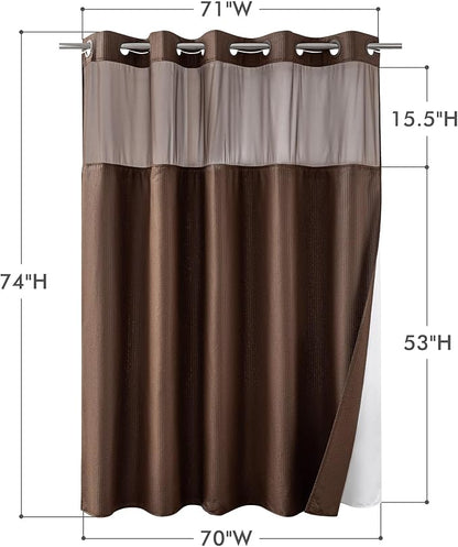 Mrs Awesome No Hook Shower Curtain with Snap-in Liner, Embossed Waffle Design Fabric Shower Curtain for Bathroom, Soft & Lightweight, 71x74, Chocolate