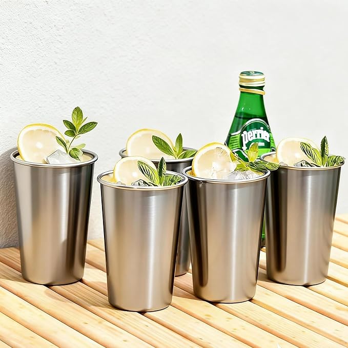 5 Pack 16 oz Stainless Steel Pint Cups,Stainless Steel Cup,Pint Cup Tumbler，water Tumbler,Stackable,Reusable,BPA Free
