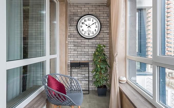 JENLYSTIME 12 Inch Indoor/Outdoor Retro Waterproof Wall Clock with Thermometer Silent Round Quartz Battery Operated Easy to Read Decorative for Kitchen Patio,Bathroom,Deck,Porch,Pool(Silver)