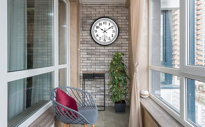 JENLYSTIME 12 Inch Indoor/Outdoor Retro Waterproof Wall Clock with Thermometer Silent Round Quartz Battery Operated Easy to Read Decorative for Kitchen Patio,Bathroom,Deck,Porch,Pool(Silver)