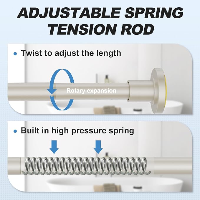 CorkLatta Brushed Nickel Shower Curtain Rod 31 to 68 Inch,1 Inch Diameter Adjustable Spring Tension Stainless Steel Telescoping Rod,Easy Install,No Rust