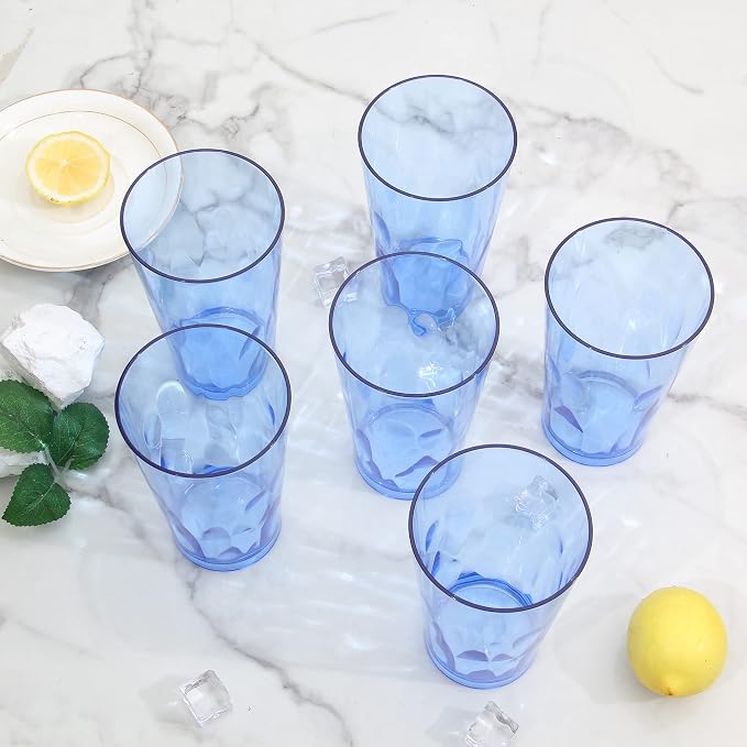 JGIRL Unbreakable Plastic Drinking Glasses [Set of 6] Shatterproof Tumblers, Reusable Glass Cups, Dishwasher Safe (16 Ounces)