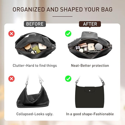 Doxo Purse Organizer Insert Compatible with Longchamp Xtra Hobo M Bag, Extra Lightweight Waterproof Bag Organizer with YKK Zip（Black, Hobo）