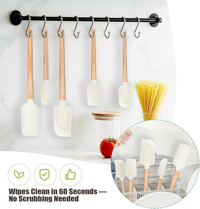 New Year Healthy Cooking, Non-Stick Rubber Scraper Set of 5 Pieces - Food Grade Silicone Scraper, Soup Spoon Scraper, Baking Cooking Mix Frosting Scraper - 600°F Heat Resistant (Cream White)