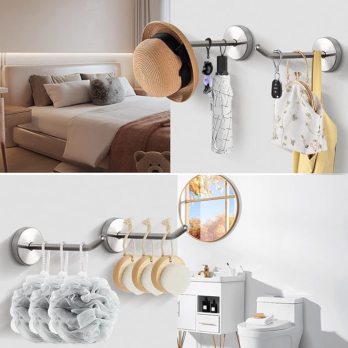 NearMoon Coat Hooks, Wall Mount Hooks for Hanging Hat Hurse Robe, 304 Stainless Steel Heavy Duty Towel Hangers for Bathroom Livingroom Hotel Kitchen Garage, 6 Pack (4 Inch, Brushed Nickel)