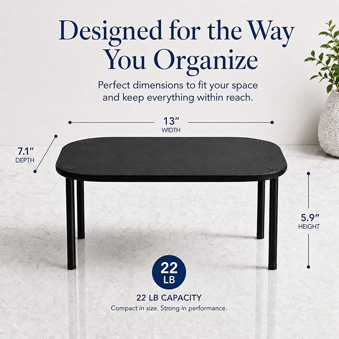 Ibyx Cabinet Organizer Set of 2 - Kitchen Pantry Organizers and Storage with Bamboo Top & Brass-Effect Metal Legs - for Kitchen Counter & Stackable Shelves for Cabinets with 22 lb Capacity - Black