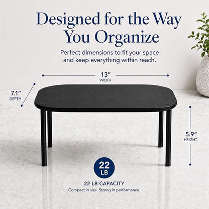 Ibyx Cabinet Organizer Set of 2 - Kitchen Pantry Organizers and Storage with Bamboo Top & Brass-Effect Metal Legs - for Kitchen Counter & Stackable Shelves for Cabinets with 22 lb Capacity - Black