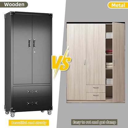 Garage Storage Cabinet with 2 Drawers and Pegboard, Metal Storage Cabinet with 2 Lockable Doors for Garage Home Office,Required Assembly,Black,71.2" H*15.2" D*30" W