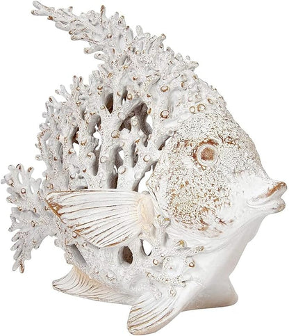 Ocean Decor White Coral Reef Angelfish Sculpture Beach Home Decor Coastal Coral Look Tabletop Collection 11 in x 10 in