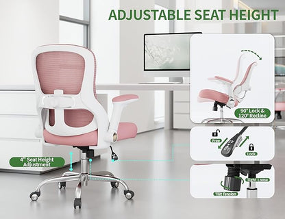 Home Office Computer Desk Chair - 400lbs Ergonomic High Back Comfy Task Chairs for Big and Tall People, Comfy Office Chair with Adjustable Lumbar Support for Bedroom, Study, Student (Pink)