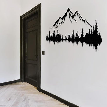 Wita Home Mountain and Forest Metal Wall Art, Wall Mounted Home Decor, Pine Trees and Nature Wall Art for Living Room, Bedroom or Office, Large Outdoor Wall Decor, Nature Christmas Decor (Black Mountain-Black Forest, 56x37 inches)
