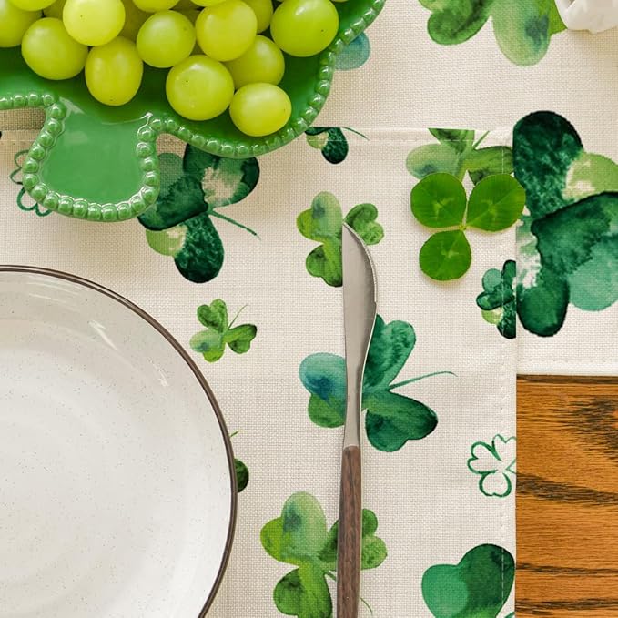 Artoid Mode Lucky Shamrock St. Patrick's Day Placemats Set of 6, 12x18 Inch Seasonal Spring Table Mats for Party Kitchen Dining Decoration