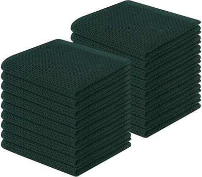 Homaxy 100% Cotton Waffle Weave Kitchen Dish Cloths, Ultra Soft Absorbent Quick Drying Dish Towels, 12 x 12 Inches, 18-Pack, Blackish Green
