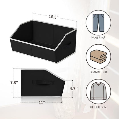 Homsorout Trapezoid Closet Shelf Organizer - Large Baskets for Organizing, Fabric Storage Cubes for Shelves, Storag Organizers Bins for Clothes, Blankets, 3 Pack, Black