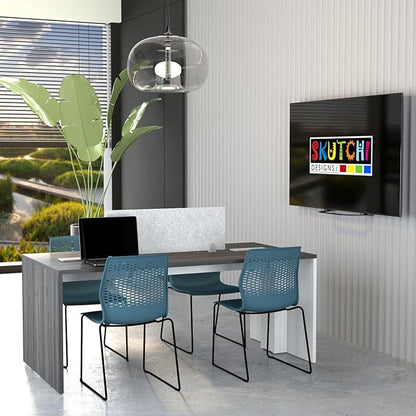 SKUTCHI DESIGNS INC. 4 Person Collaboration Table | Face-to-Face Desk | 36x66 All Laminate Team Desk with Double Power and Data Units| Asian Night White Cypress and Black