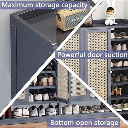8 Tier Bamboo Shoe Cabinet - Large Capacity Shoe Cabinet with Doors, 40-45 Pairs Shoe Rack, Free Standing Shoe Rack,Entrance for Hallway Living Room (Grey1)