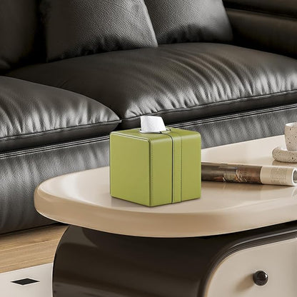 MEIBOOCH Square Tissue Box Cover, Luxury PU Leather Tissue Holder with Magnetic Closure (Green)