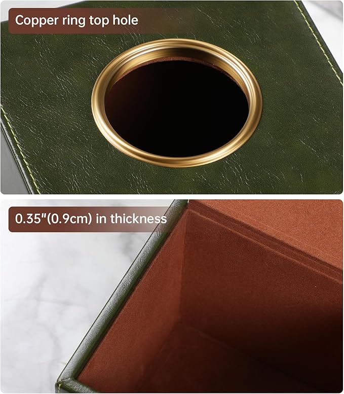 MEIBOOCH Square Tissue Box Cover, Luxury PU Leather Tissue Holder with Magnetic Closure (Dark Green)