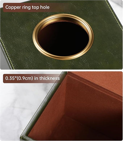 MEIBOOCH Square Tissue Box Cover, Luxury PU Leather Tissue Holder with Magnetic Closure (Dark Green)