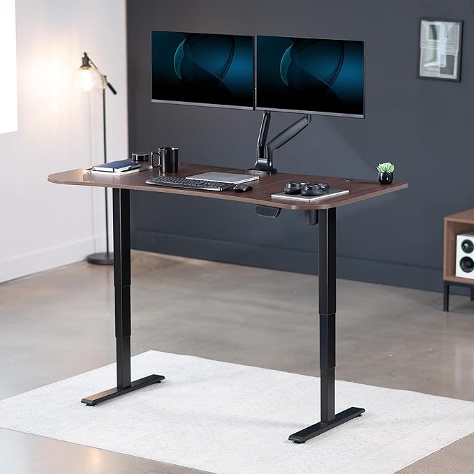 VIVO Electric 63 x 32 in Standing Desk, Touch Screen Adjustment, 220 lb Frame Support, 2E Series, Dark Walnut Top Black Frame, DESK-KIT-2EBD