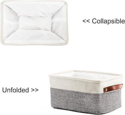 HNZIGE Small Storage Baskets for Organizing(6 Pack) Fabric Baskets for Shelves, Closets, Laundry, Nursery, Decorative Baskets for Gifts Empty (White&Gray, 11.8" x 7.8" x 5.1")
