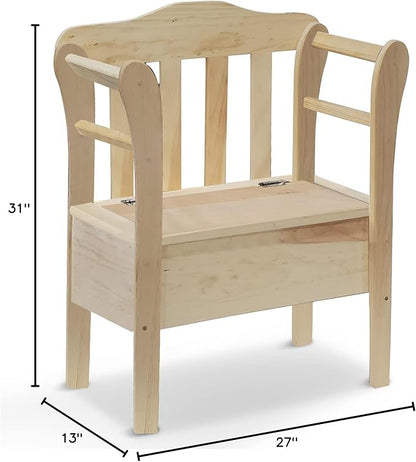 Peaceful Classics Bench with Storage - Small Wooden Storage Bench for Entryway, Hallway, Mudroom, Farmhouse, Bedroom, & Living Room, Amish Handmade Furniture Storage Organizer, Unfinished