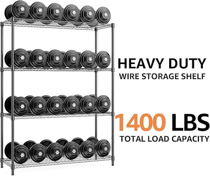 M MZG 1400 lbs 4 Tier Storage Rack Metal Wire Shelving Unit, Storage Standing Household Shelf Organizer for Kitchen Pantry Closet Garage Basement Utility Room, Black 15.8" D x 45.3" W x 59.4" H