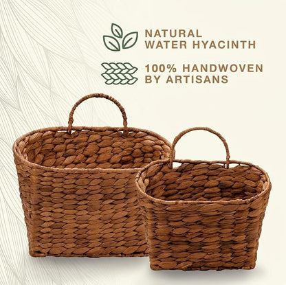 Set of 2 Red Brown Wicker Hanging Baskets for Front Door, Mail, Flowers & Organizing