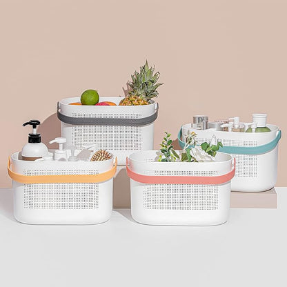 UUJOLY Plastic Storage Baskets with Handles, Shower Caddy Shelf Organizers Basket for Bathroom, Kitchen, Dorm Room, Green