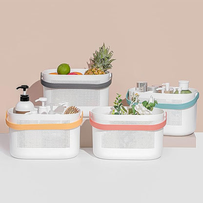 UUJOLY Plastic Storage Baskets with Handles, Shower Caddy Shelf Organizers Basket for Bathroom, Kitchen, Dorm Room, Grey