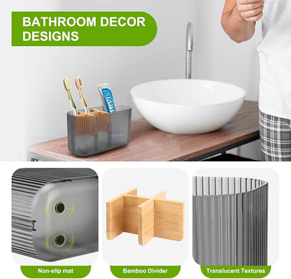 GFWARE Black Bathroom Accessories - 5 Slots Toothbrush Holders for Bathrooms Sink Organizer Countertop Kids Bathroom Storage Caddy Decor