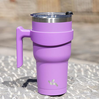 20 oz Tumbler with Handle and 2 Straw 2 Lid, Insulated Water Bottle Stainless Steel Vacuum Cup Reusable Travel Mug,Lavender